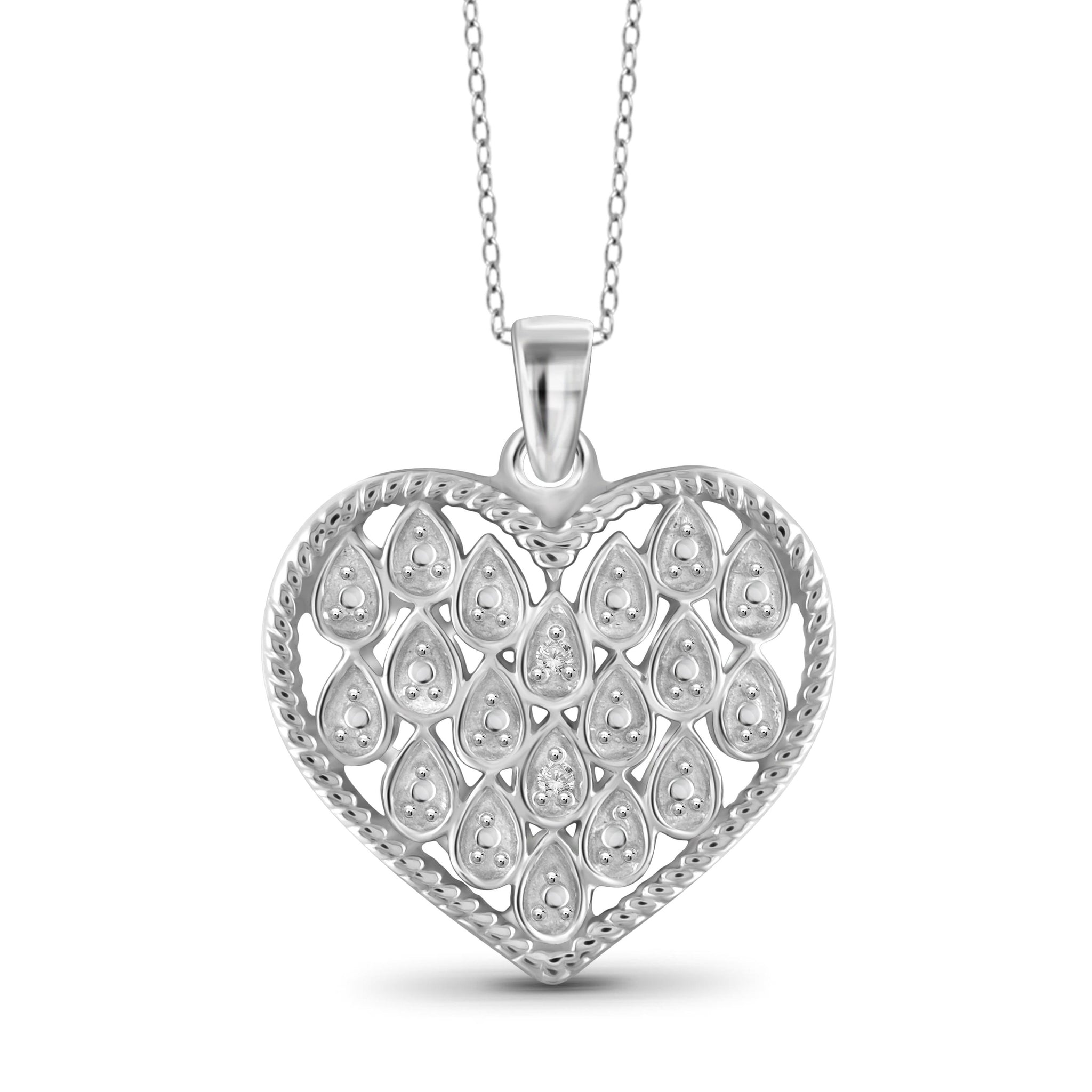 JewelonFire White Diamond Accent Sterling Silver Heart Pendant - Assorted Colors