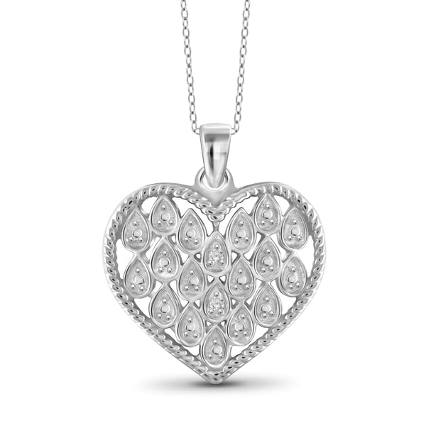 JewelonFire White Diamond Accent Sterling Silver Heart Pendant - Assorted Colors