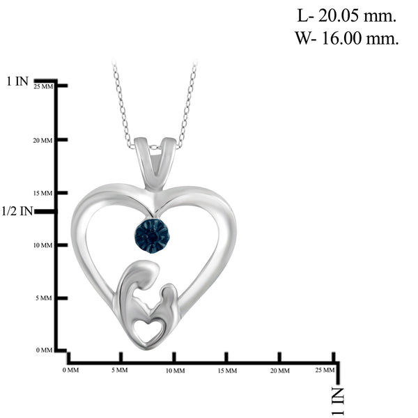 JewelonFire Blue Diamond Accent Sterling Silver Mother and Child Heart Pendant