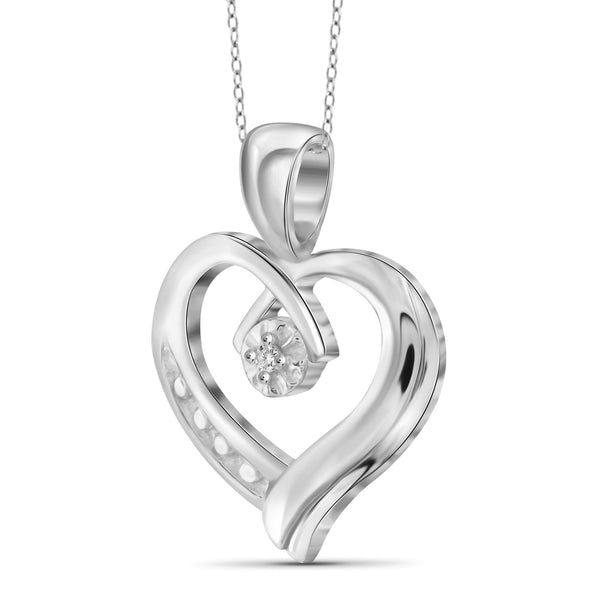 JewelonFire White Diamond Accent Sterling Silver Heart Pendant - Assorted Colors