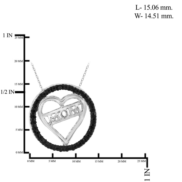 JewelonFire Black Diamond Accent Sterling Silver "MOM" Heart Pendant - Assorted Colors