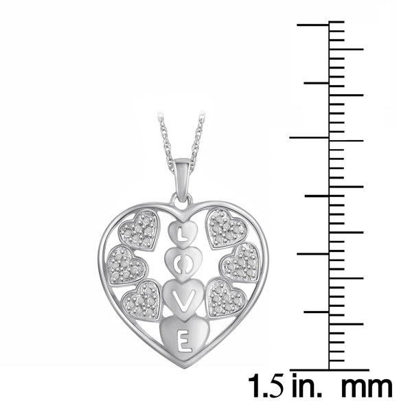 JewelonFire Accent White Diamond Love in Heart Sterling Silver Pendant