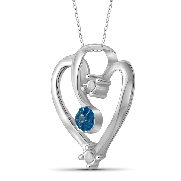 JewelonFire Blue Diamond Accent Sterling Silver Heart Pendant