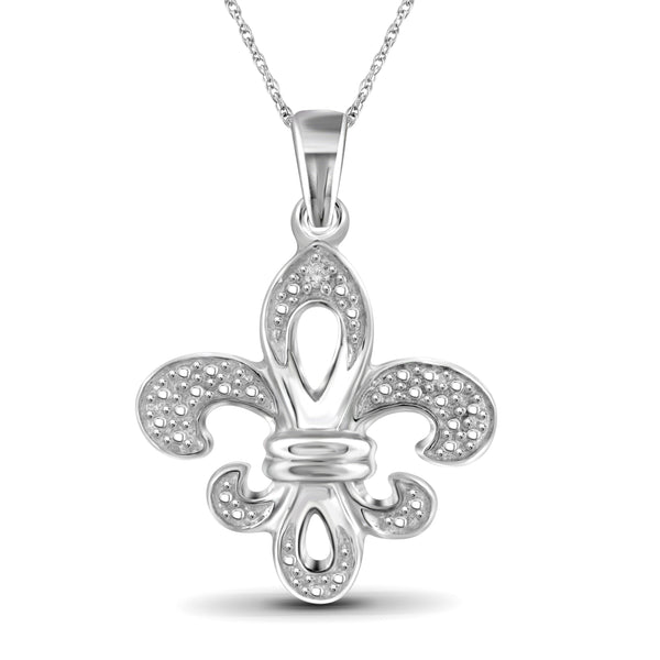 JewelonFire Accent White Diamond Fleur-de-Lis Pendant in Sterling Silver