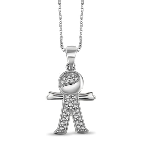 JewelonFire Accent White Diamond Boy Pendant in Sterling Silver