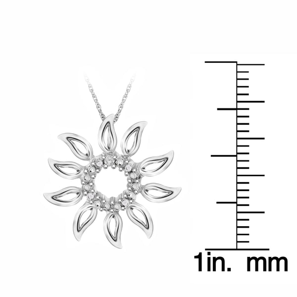 JewelonFire Accent White Diamond Sun Flower Pendant in Sterling Silver