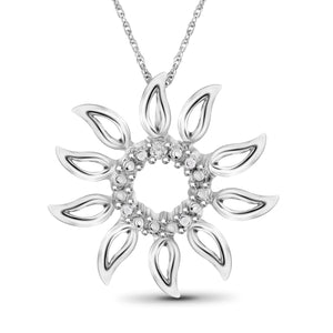 JewelonFire Accent White Diamond Sun Flower Pendant in Sterling Silver