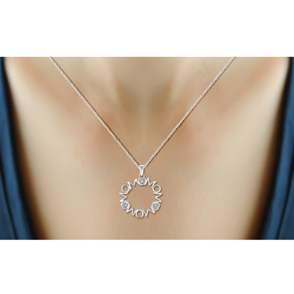 JewelonFire Accent White Diamond MOM Pendant in Sterling Silver