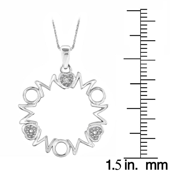 JewelonFire Accent White Diamond MOM Pendant in Sterling Silver