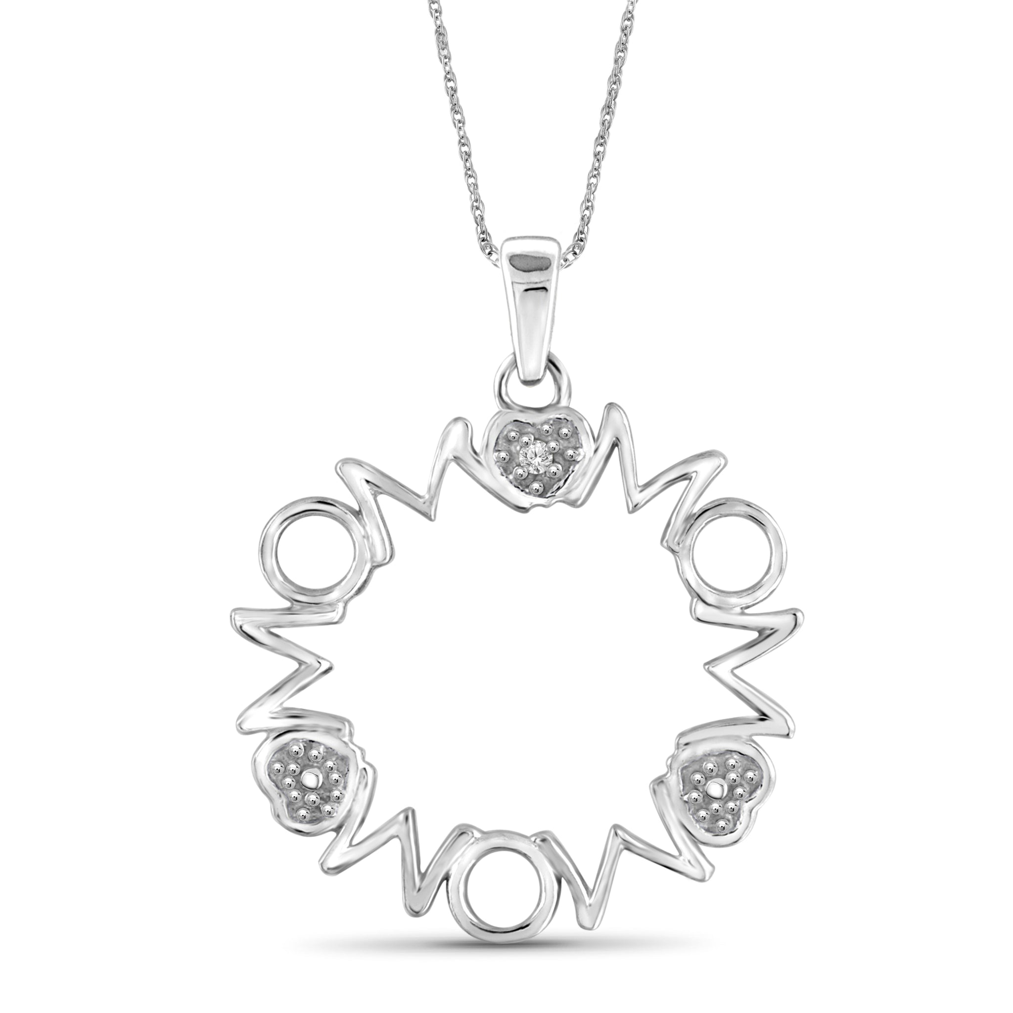 JewelonFire Accent White Diamond MOM Pendant in Sterling Silver