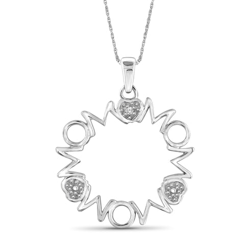 JewelonFire Accent White Diamond MOM Pendant in Sterling Silver