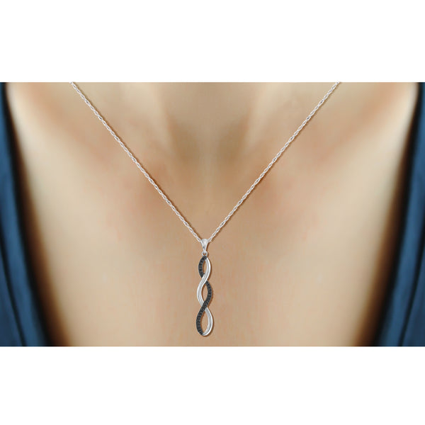 JewelonFire Accent Black Diamond Twist Pendant in Sterling Silver