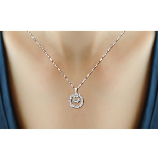 JewelonFire Accent White Diamond Double Circle Pendant in Sterling Silver