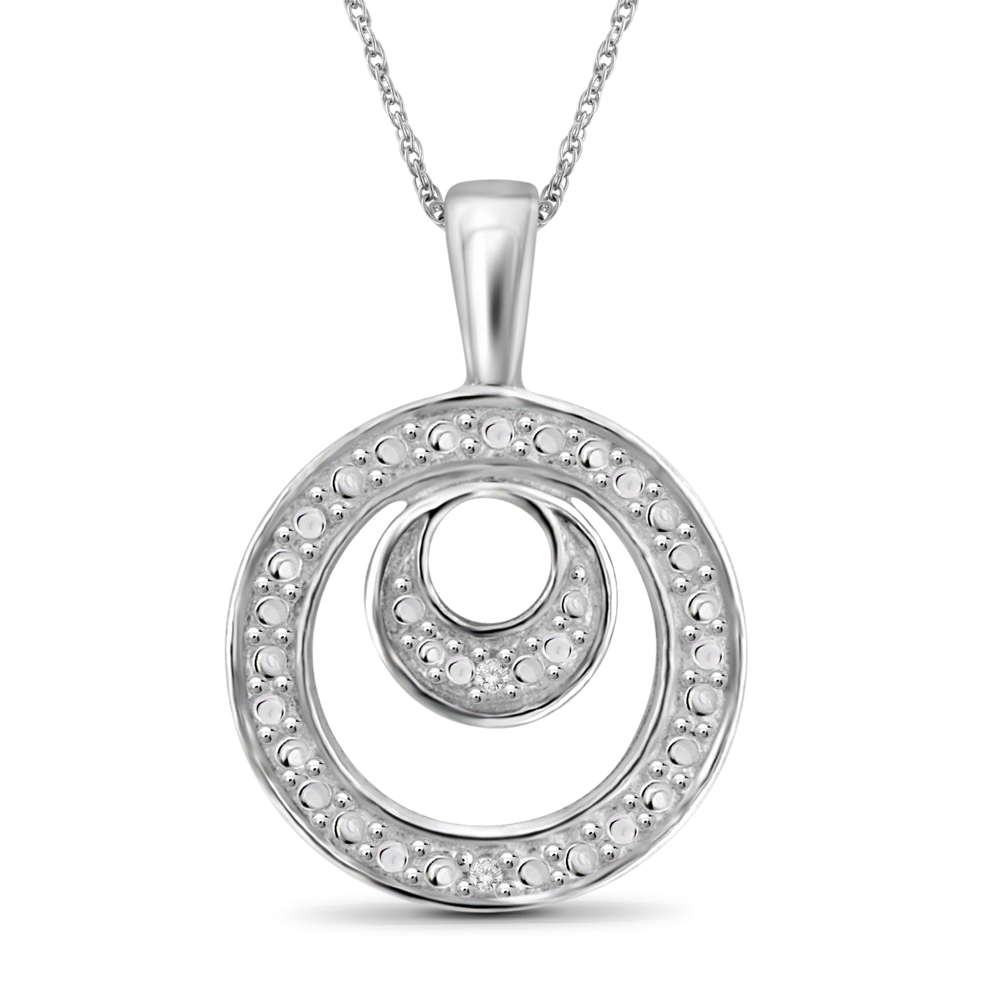 JewelonFire Accent White Diamond Double Circle Pendant in Sterling Silver