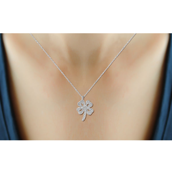 JewelonFire Accent White Diamond Clover Pendant in Sterling Silver