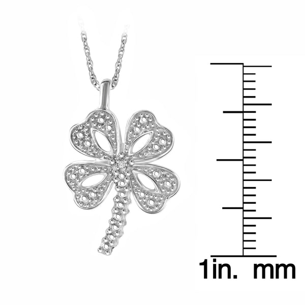 JewelonFire Accent White Diamond Clover Pendant in Sterling Silver