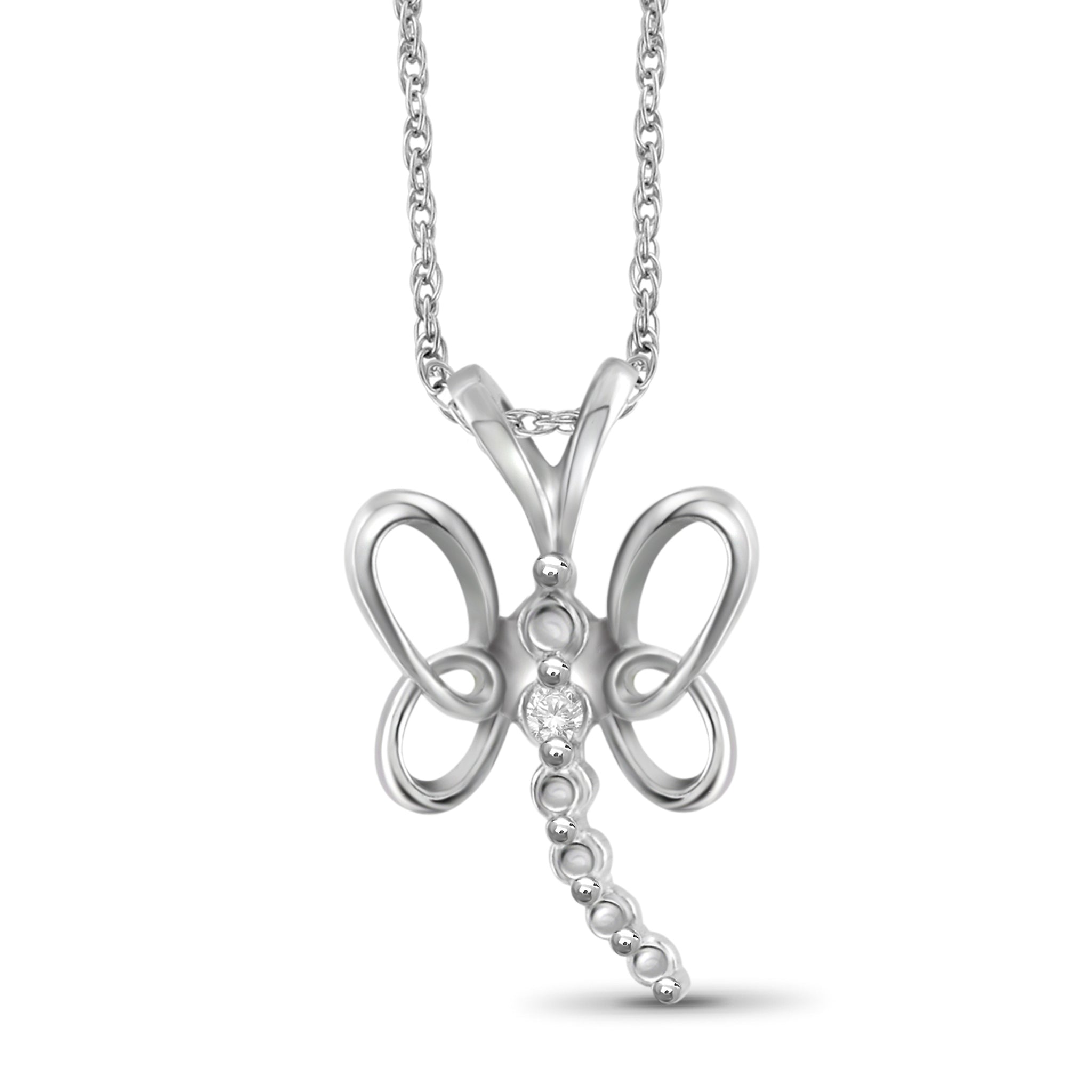 JewelonFire Accent White Diamond Butterfly Pendant in Sterling Silver