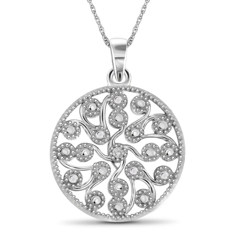 JewelonFire Accent White Diamond Filigree Pendant in Sterling Silver