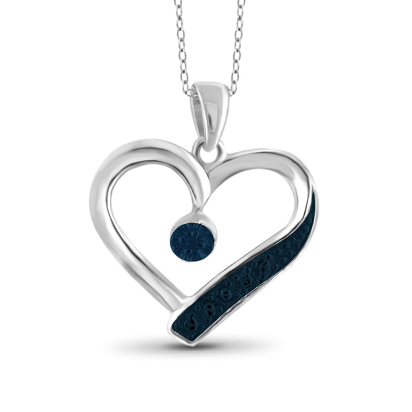 JewelonFire Blue Diamond Accent Sterling Silver Heart Pendant