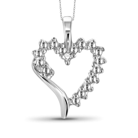 JewelonFire Accent White Diamond Heart Pendant in Sterling Silver