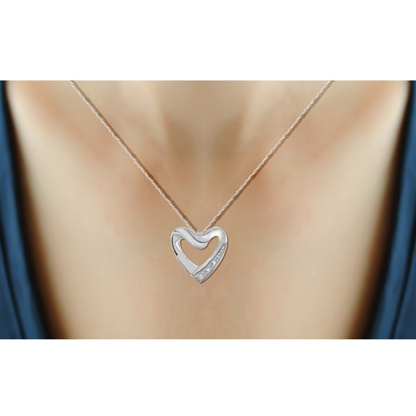 JewelonFire Accent White Diamond Heart Pendant in Sterling Silver