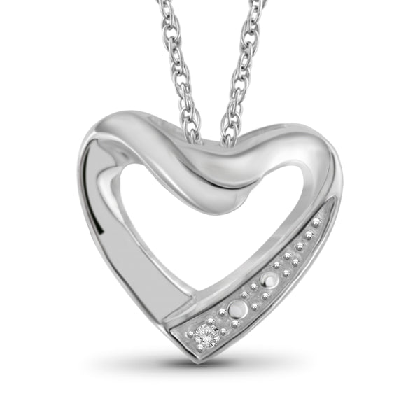 JewelonFire Accent White Diamond Heart Pendant in Sterling Silver