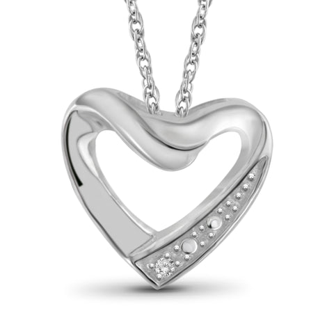 JewelonFire Accent White Diamond Heart Pendant in Sterling Silver