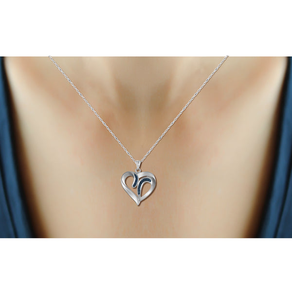 JewelonFire Accent Blue Diamond Heart Pendant in Sterling Silver