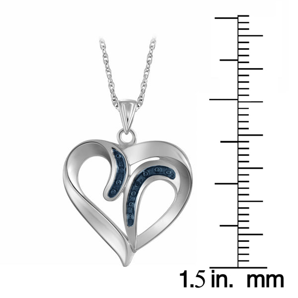 JewelonFire Accent Blue Diamond Heart Pendant in Sterling Silver