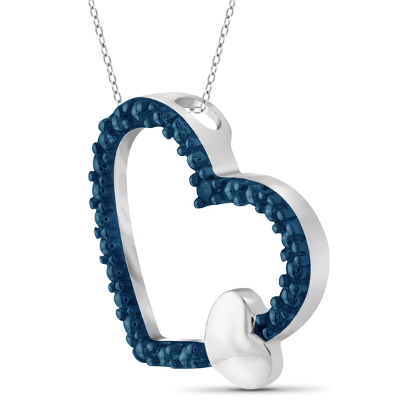 JewelonFire Blue Diamond Accent Sterling Silver Heart Pendant