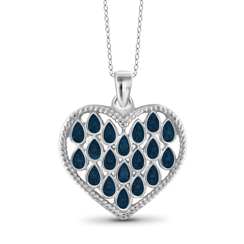 JewelonFire Blue Diamond Accent Sterling Silver Heart Pendant