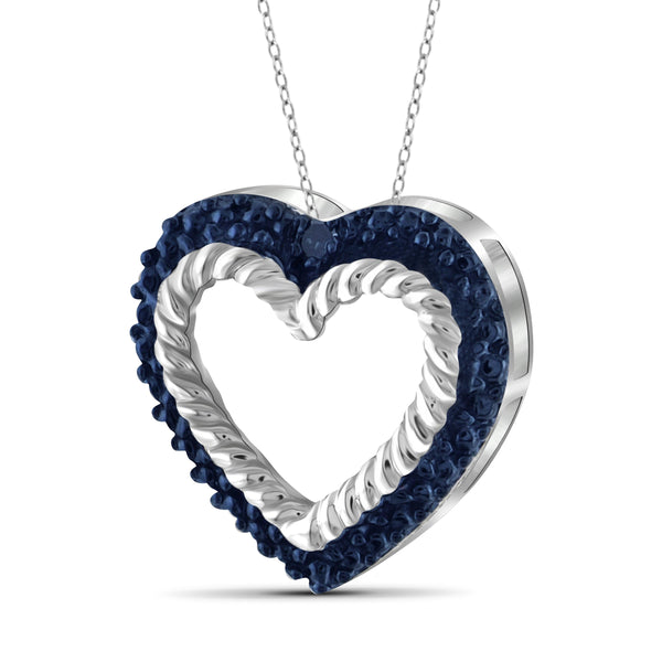 JewelonFire Blue Diamond Accent Sterling Silver Heart Pendant