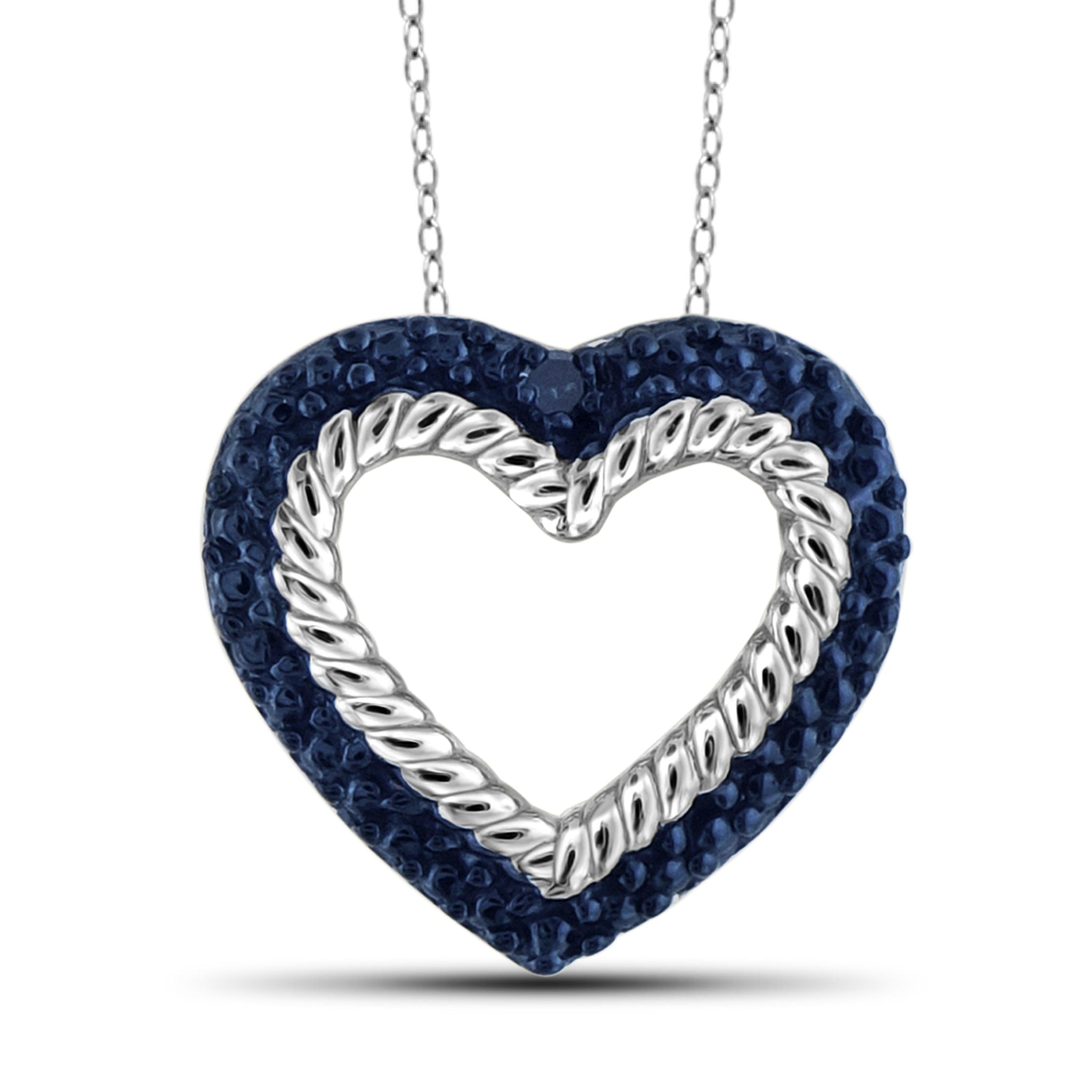 JewelonFire Blue Diamond Accent Sterling Silver Heart Pendant