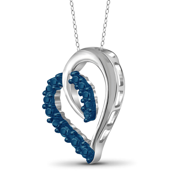 JewelonFire Blue Diamond Accent Sterling Silver Heart Pendant