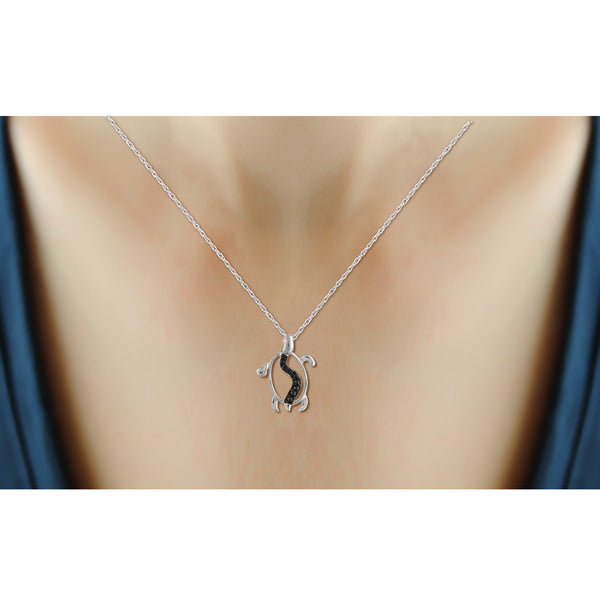 JewelonFire Accent Black Diamond Tortoise Pendant in Sterling Silver