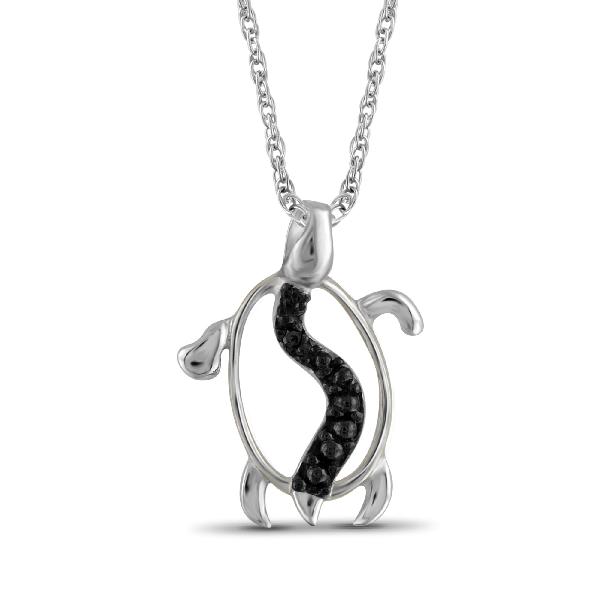 JewelonFire Accent Black Diamond Tortoise Pendant in Sterling Silver