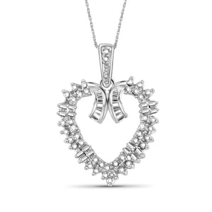 JewelonFire Accent White Diamond Heart Pendant in Sterling Silver