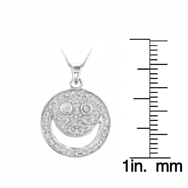 JewelonFire Accent White Diamond Smile face Pendant in Sterling Silver