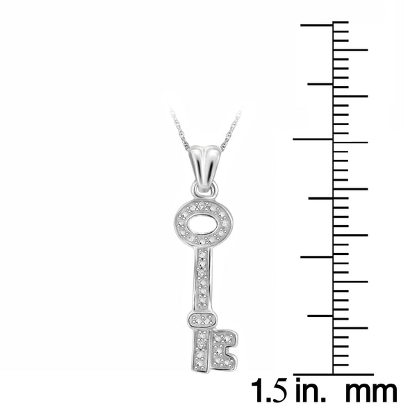 JewelonFire Accent White Diamond Key Pendant in Sterling Silver