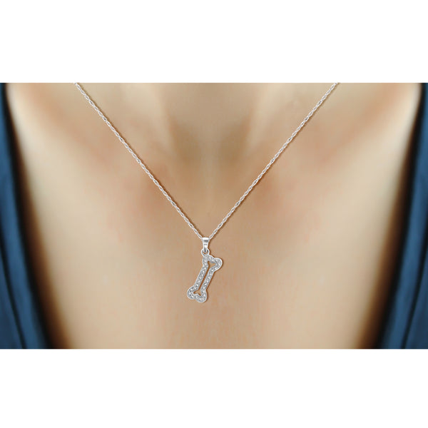 JewelonFire Accent White Diamond Dog Bone Pendant in Sterling Silver