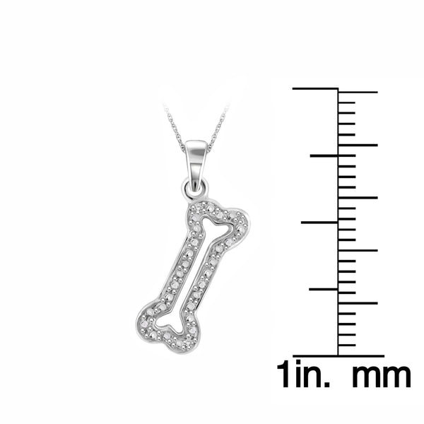 JewelonFire Accent White Diamond Dog Bone Pendant in Sterling Silver