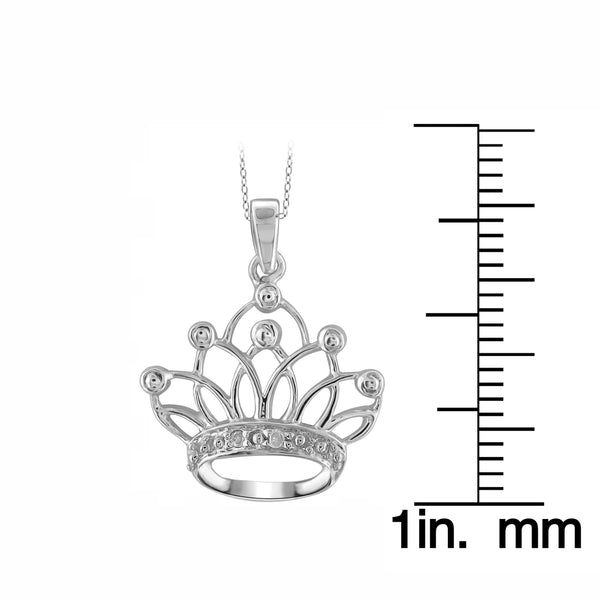 JewelonFire Accent White Diamond Crown Pendant in Sterling Silver