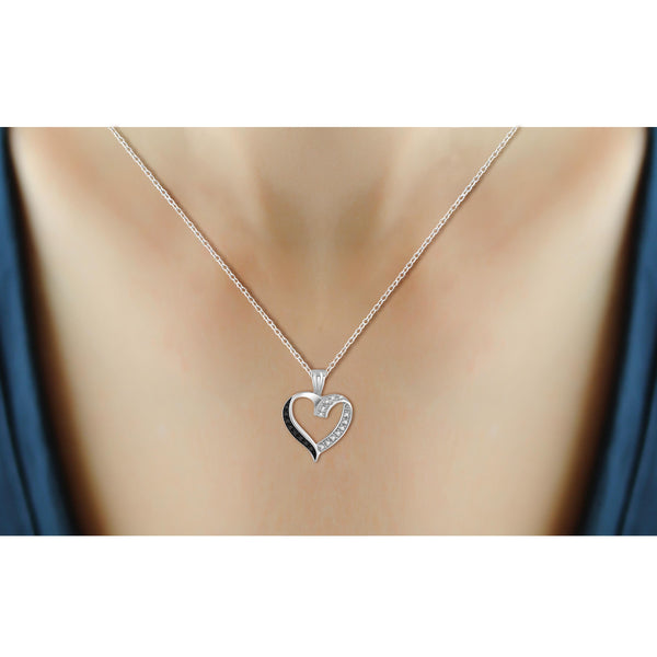 JewelonFire Black Diamond Accent Sterling Silver Open Heart Pendant - Assorted Colors