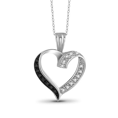 JewelonFire Black Diamond Accent Sterling Silver Open Heart Pendant - Assorted Colors