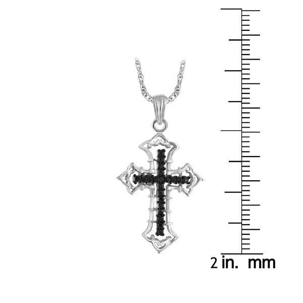 JewelonFire Accent Black Diamond Cross Pendant in Sterling Silver