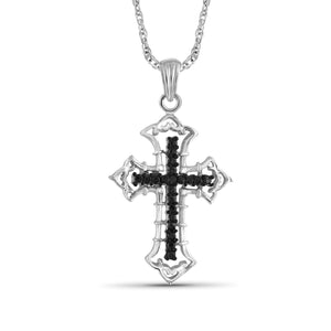 JewelonFire Accent Black Diamond Cross Pendant in Sterling Silver