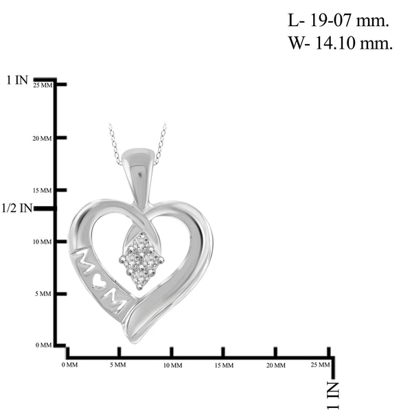 JewelonFire 1/10 Carat T.W. White Diamond Sterling Silver Mother Heart Pendant - Assorted Colors