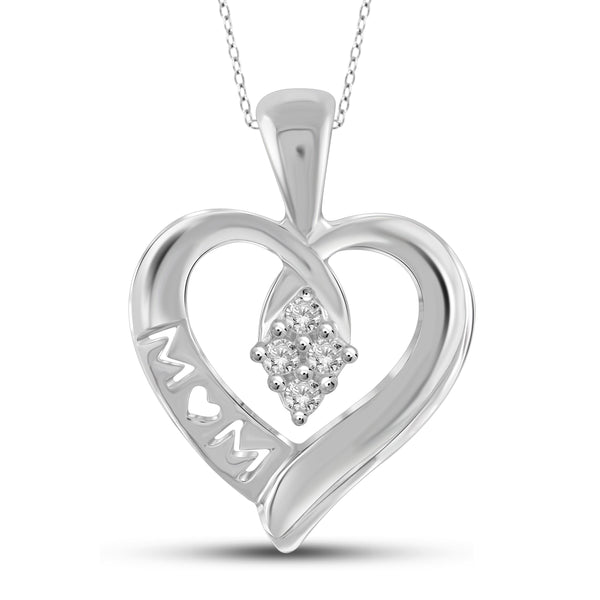 JewelonFire 1/10 Carat T.W. White Diamond Sterling Silver Mother Heart Pendant - Assorted Colors