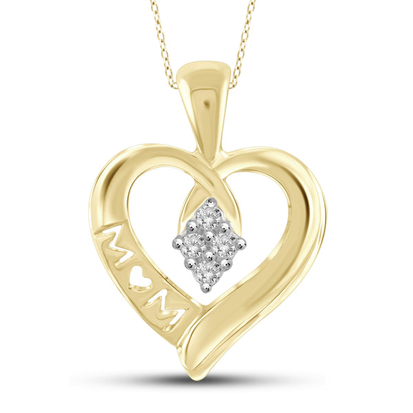 JewelonFire 1/10 Carat T.W. White Diamond Sterling Silver Mother Heart Pendant - Assorted Colors