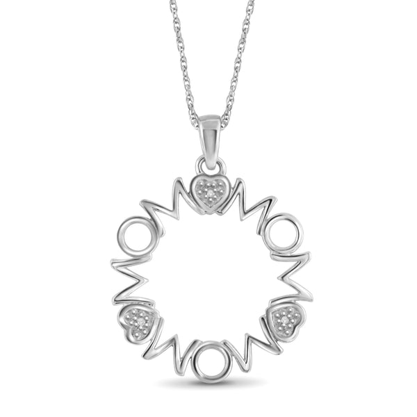 JewelonFire Accent White Diamond MOM Pendant in Sterling Silver